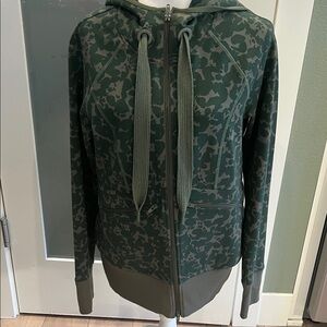 CAbi Olive Patterned Bomber Jacket, medium